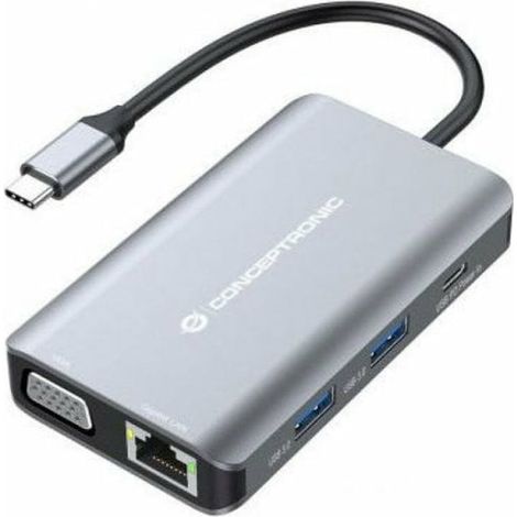 Conceptronic DONN21G replicatore di porte e docking station per laptop Cablato USB 3.2 Gen 1 (3.1 Gen 1) Type-C Grigio (1/4)