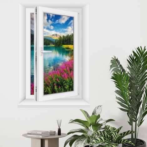 Stickers Trompe l'oeil fenêtre - Lac - 80 x 115 cm (1/5)