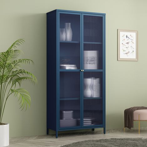 Vitrinenschrank Säkylä Stahl 180x80x35 cm Navyblau [en.casa]