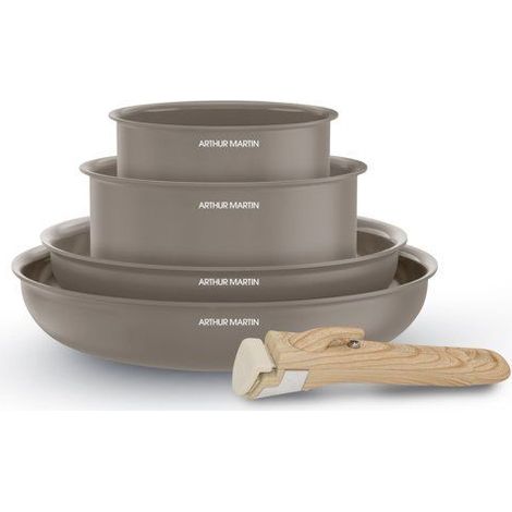 Batterie de cuisine - Tous feux dont induction - ARTHUR MARTIN - AM9192 - Aluminium revetement céramique - 5 pieces - Taupe