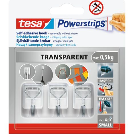 Ganchos TESA, perchas de metal y plástico de hasta 0,5 kg, autoadhesivas, 3 unidades.