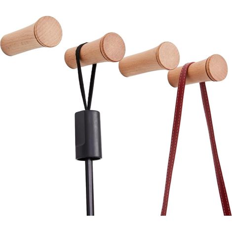 Lot de 6 patères murales coniques en bois hêtre, diamètre 8 cm (1/5)
