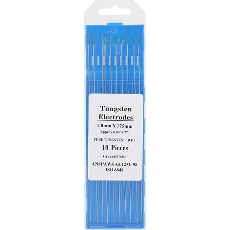 10 électrodes tungstène pur WP pointe verte pour soudage TIG AC 1,0x175mm lot (1/5)