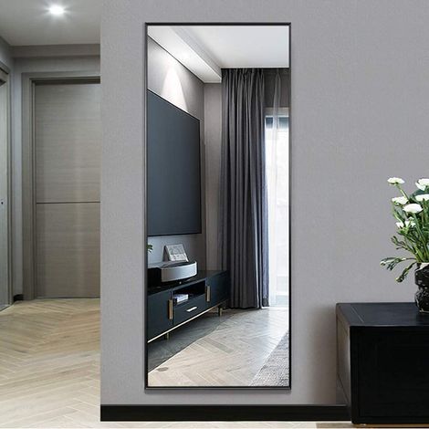 NeuType Specchio da Terra Regolabile con Cornice Rettangolare e Supporto 163 x 54cm Lunga Lega di Alluminio Specchio Figura Intera Specchio da Parete Lungo per Soggiorno, Camera da Letto Nero (1/5)
