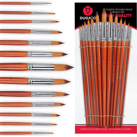 Lot de 13 pinceaux de Peinture Aquarelle - Pointe Ronde et Pointue - Poils en Nylon Doux Anti-Chute - Manche Long en Bois - pour Aquarelle, Acrylique, Encre, Gouache, Huile, température, Peinture par (1/5)