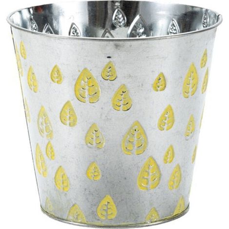 Cubo de metal vintage para flores, jarrón grande amarillo para flores