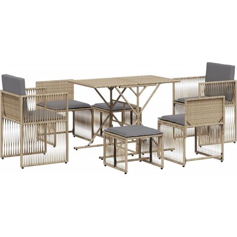 Maison Exclusive - Set comedor de jardín 7 pzas con cojines ratán (1/5)