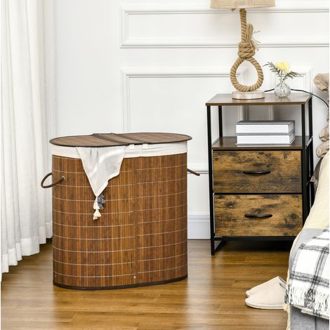 Mueble ropa bambú con tapa y compartimentos doble 100L OKMYHOME (1/4)
