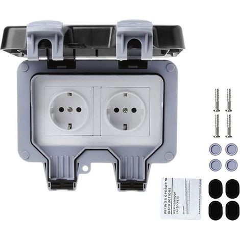 KLVGTIFS PUPrise Étanche Double Prise Electrique Extérieure IP66 Étanche Prise Murale 16A (1/5)