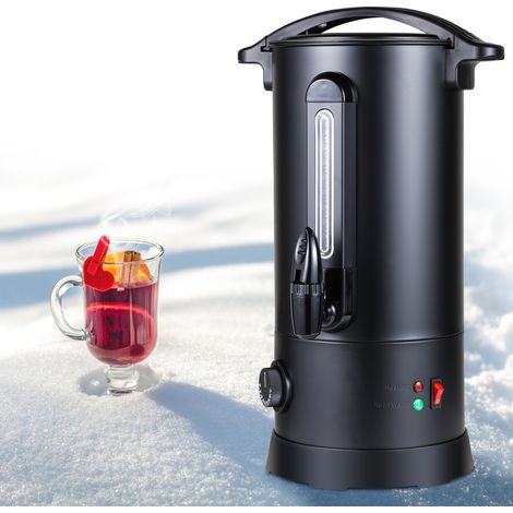 TolleTour Glühweinkocher 10 L, 1500 W, Edelstahl-Heißgetränkespender, 30–95 °C, Zapfhahn, Sichtfenster, Schwarz (1/5)