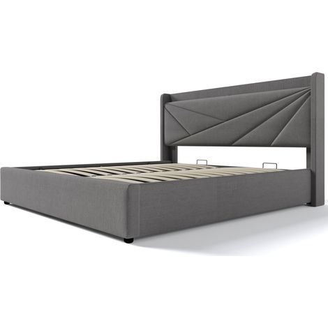 Cama doble tapizada con arcón y puertos USB Type-C, gris, 160 x 200 cm (1/5)