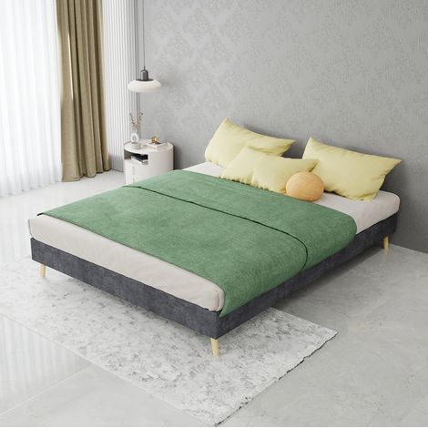 Letto matrimoniale in tessuto 140x200 grigio OKMYHOME (1/5)