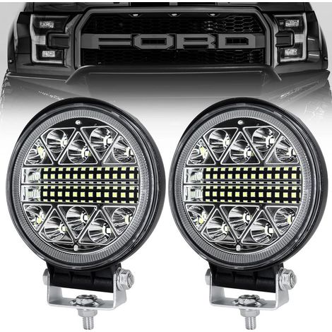 phare de travail led tracteur 2 x 102W 4 "LED Projecteur Ronde Phares Longue Portee led IP68 Spot Flood Lumière de recul pour Voiture Camion Tracteur SUV Bateau (1/5)