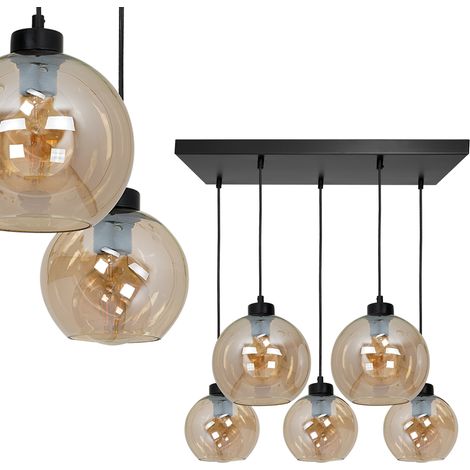 Suspension Sofia Milagro 5xE27 60W verre ambré noir (1/4)