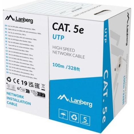 LAN Cable UTP category 5e 100m solid copper grey CPR tested LANBERG