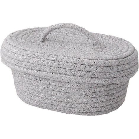 Boîte de rangement de bureau avec couvercle, panier de rangement en corde de coton faite main pour produits de maquillage, accessoires de cuisine, aiguilles à goûter, gris