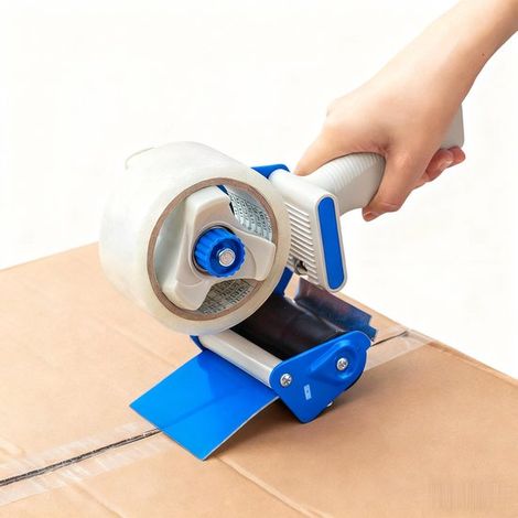 Dispensador de cinta adhesiva de 3 pulgadas de ancho, ligero, resistente, para mudanzas, transporte, embalaje, sellado y transporte. Color azul (1/5)