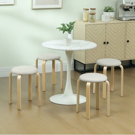 4 stapelbare Esszimmerhocker, rund, 40 x 40 x 45 cm, Ecru HAVRYA (1/5)