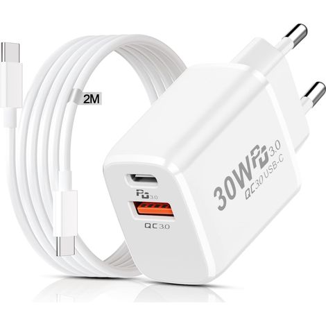 Chargeur USB C Rapide 30W pour Google pixel 8 Pro/8A/8/7/7 Pro/6/6 Pro/5, Chargeur Rapide USB C Prise Chargeur Type C avec 2M Câble USB C vers USB C pour iPhone 17/16/15 Pro Max,Samsung Galaxy S23 S22 (1/5)