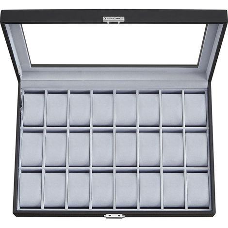 Songmics – Coffret à montres verrouillable avec 24 compartiments – Couvercle en verre – Doublure en velours – Dimensions 29,5 x 43 x 8 cm (1/5)