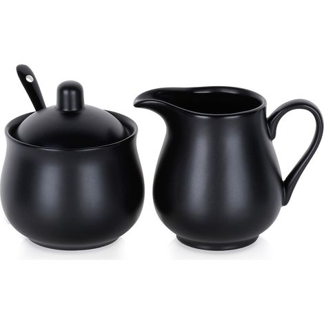 Zuckerdose und milchkannchen set aus porzellan schwarz 3 teilig (1/5)