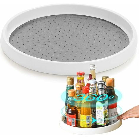Rangement Cuisine Organisateur de Placard à Plateau Tournant , Porte Epices rotative pour Rangement Placard Cuisine, Etagere Rangement Cuisine en Plastique Blanc (1/5)