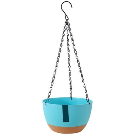 Hängender Pflanzkübel – Material nicht angegeben – 28,5 x 16,5 x 18 cm – Kunststoff – Blau – Mit Wasserreservoir (1/5)