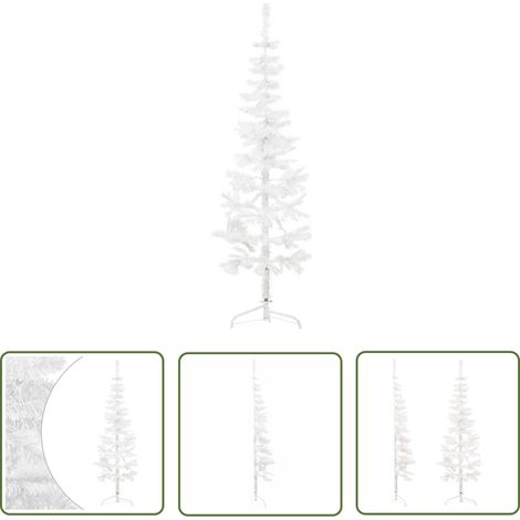 Sapin de Noël demi-rond - vidaXL Demi sapin de Noël artificiel mince avec support Blanc 150 cm - Décor de fête (1/5)