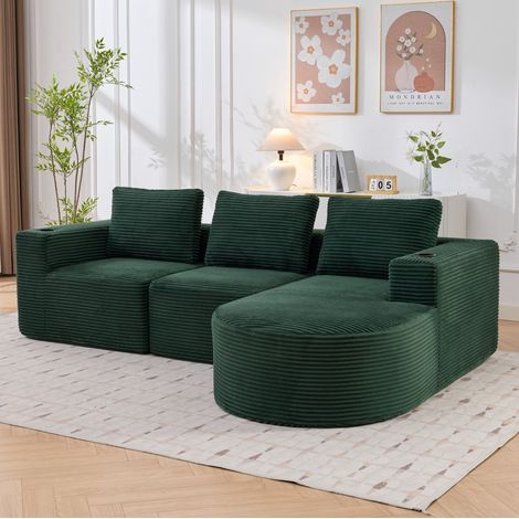 Canapé 2 places en polyester vert rétro avec 3 coussins et 2 porte-gobelets, idéal pour petits espaces (1/5)