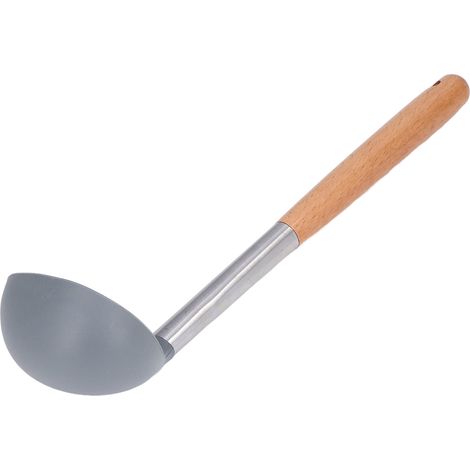 Cuillère à soupe en silicone pour poêles antiadhésives, manche en hêtre, ustensile de cuisine résistant à la chaleur (1/5)