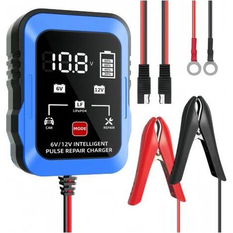 6V 12V BleuCâble adaptateur A/SE ultra-mince 6V/12V pour chargeurs de batterie de moto, de tondeuse à gazon et de voiture compatibles avec les batteries au plomb-acide. (1/4)