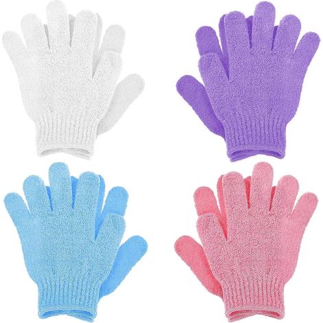 Lot de 4 gants de douche exfoliants double texture, gommage corporel, exfoliation des cellules mortes, gant exfoliant, gant de lavage naturel (1/5)