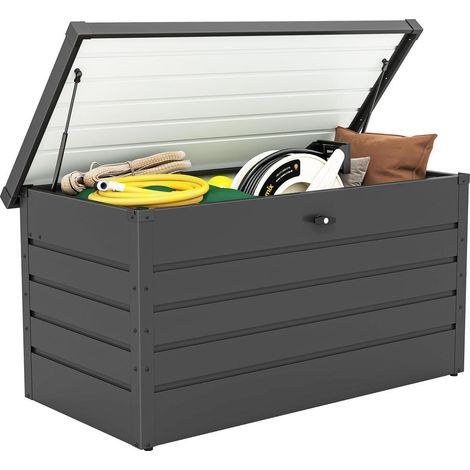 XXL-Gartenbox (311 l), verzinkt, mit Schloss und Gasdruckfeder, 120 x 62 x 62 cm, Dunkelgrau (1/5)
