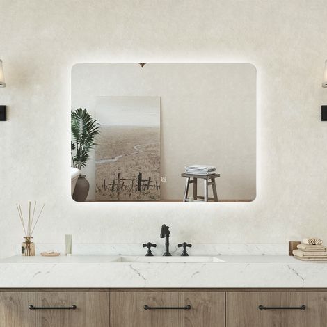 Specchio bagno Rettangolare 80x60cm Retroilluminato Con Led, 3 Luci, Design Moderno (1/5)