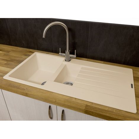 Reginox Harlem15 Kitchen Sink 1.5 Bowl Caffe Silvery Granite Reversible Waste (1/4)
