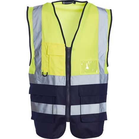 Blackrock Yellow & Navy Premium Hi Vis Vest con tasche, portadocumenti e portachiavi, gilet uomo donna riflettente con cerniera di sicurezza, gilet di sicurezza, abbigliamento di sicurezza, EN Cert (1/5)