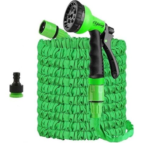 Tuyau d'arrosage extensible (7,5 m/15 m/30 m/37,5 m/45 m/60 m) avec 8 jets, raccords adaptables 1/2" et 3/4", flexible d'arrosage extensible (30 mètres), vert (1/4)