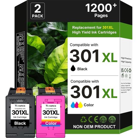 301 XL Cartouches d'encre Remplacement pour Cartouche HP 301 Noir et Couleur pour HP 301 XL pour HP Envy 5530 4500 5534 4507 Deskjet 3055a 1000 1050 2050 OfficeJet 2620 2622 2624 4630(Pack de 2) (1/5)