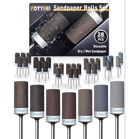 Tambours de Ponçage pour Outil Rotatif, Manchons avec Tige de 1/8", Abrasifs 180/240/320/600/1000/1500/2000 Grains pour Polissage et ponçage du métal (1/5)