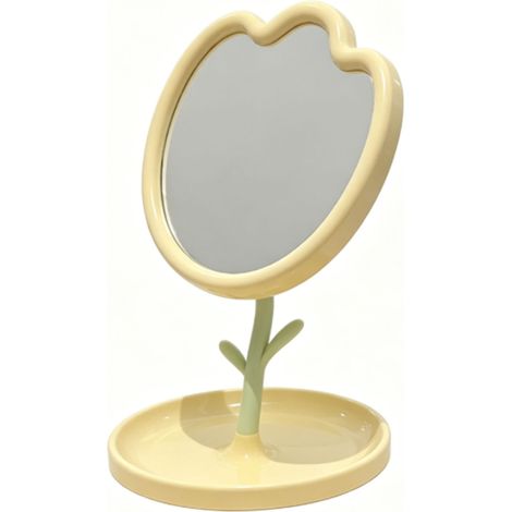 Miroir de maquillage rotatif en forme de fleur, miroir de table à imagerie claire pour bureau, chambre à coucher, jaune (1/5)
