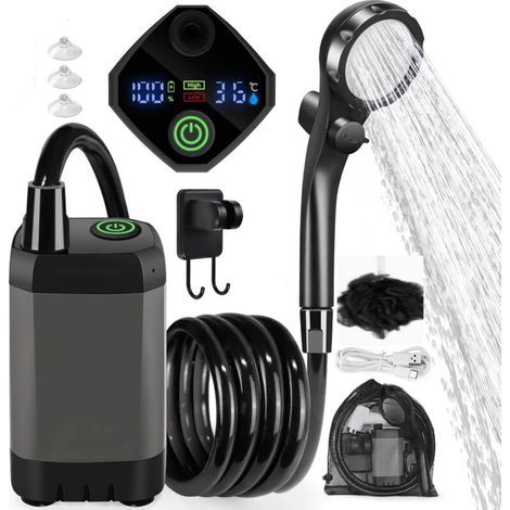 APEX Camping Douche Portable, 6000mA 4 Spray Modes, avec Tuyau, Afficheur Intelligent pour Extérieure,for Hiking (1/5)
