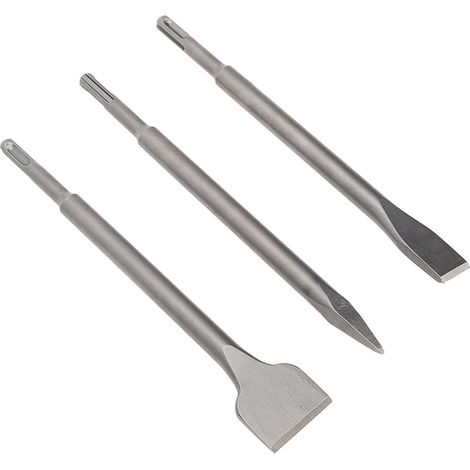 Set aus 3 breiten Flachkopfscheren aus legiertem Stahl mit abgerundeter Spitze, geeignet für Beton, Stein, Ziegel und Fliesen.