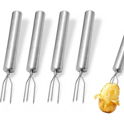 Lot de 4 fourchettes à pommes de terre à peler,15 cm,En acier inoxydable Avec 3 dents - Réutilisables - Pour éplucher, griller et camping (1/5)