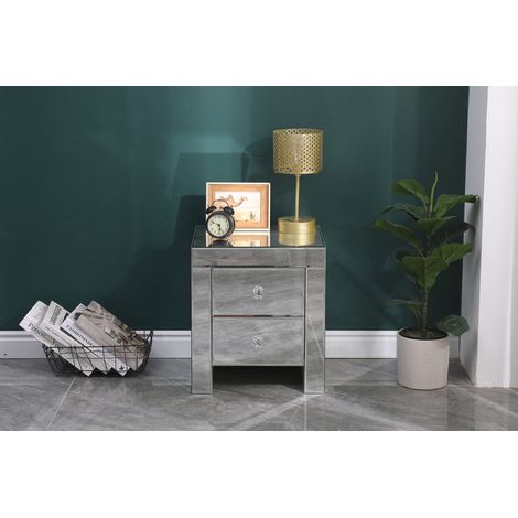 Modern Mirrored Cabinet Bedside Table with 2 Drawers - Slim Space-Saving Design FURNITURE HMD,40x35x45cm (WxDxH) (1/5)