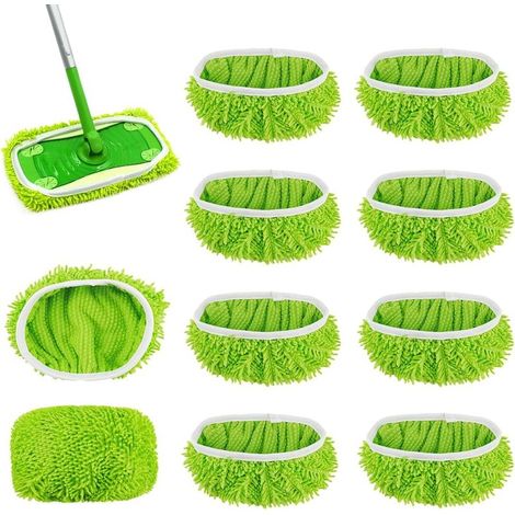 Lot de 10 lingettes de nettoyage pour sols, compatibles avec les aspirateurs robots Swiffer, utilisables à sec ou humides, en microfibre réutilisable, adaptées à tous types de sols, vertes, 25 x 11,5