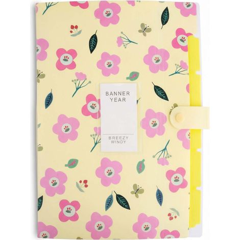 Trieur de Documents 6 Compartiments A4, Extensible en Polypropylène, à Soufflets Imperméable, Dossier Portable pour Bureau, École, Maison - Motif Fleurs (1/5)