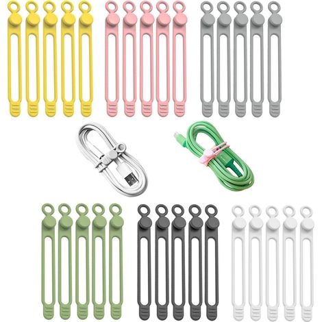 30 Pcs Attache Range Cable Bureau,6 couleurs Organisateur de Attache Cable, Attaches de Câbles RéUtilisables En Silicone, Attache Cable Electrique pour Regrouper Et Fixer Des Câbles (1/5)