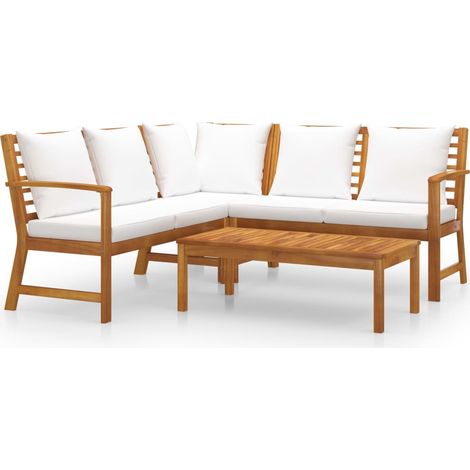 Salon de jardin 4 pcs Contemporain, Ensemble repas de jardin, avec coussin Crème Bois d'acacia solide OIB8643E (1/5)