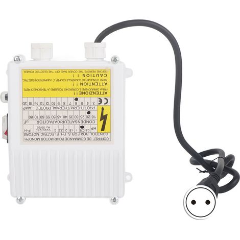 Boîtier de commande avec disjoncteur thermique intégré pour pompes d'aspiration domestiques submersibles de puits profonds 0,55 kW 0,5 CV 20 µF 5 A Prise UE 220 V