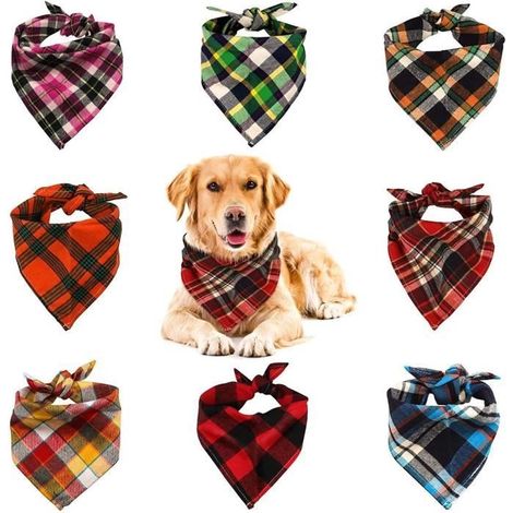 WOVTE Lot de 8 Bandanas Nœuds Papillons pour Animaux Domestiques - Lavables - Réversibles - Réglables - Triangle - Couleur (1/4)